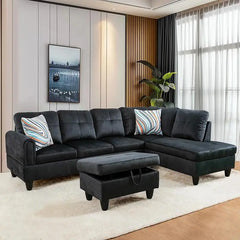 L Shaped Sofa with Ottoman Modern Sectional Living Room,Bedroom,Office,L Couch Brown