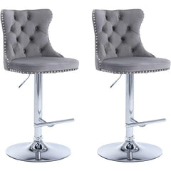 Bar Stools Set of 2,Adjustable Barstools with Back Velvet Tufted Counter Stool Modern Upholstered Bar Chairs with Nailhead