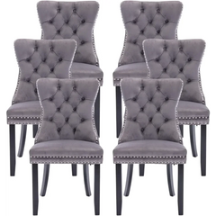 Velvet Dining Chairs , Upholstered Dining Room Chairs with Ring Pull Trim and Button Back, Luxury Tufted Dining