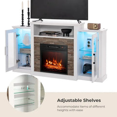 Fireplace TV Stand with LED Lights for TV up to 65”, Entertainment Center with 18” Electric Fireplace, Remote & APP Control