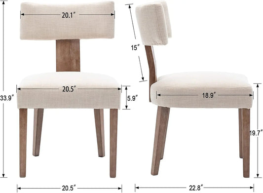 Century Modern Dining Chairs Set of 6, Farmhouse Linen Fabric Upholstered Accent Chairs Curved Backrest Kitchen Chairs, with