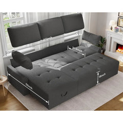 Pull Out Sofa Bed, Modern Tufted Convertible Sleeper Sofa, L Shaped Sofa Couch with Storage Chaise, Chenille Sectional Couch Bed