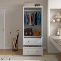 Large Armoire Wardrobe Closet with Drawers and Shelves, White Bedroom Armoires, Wooden Freestanding Wardrobe Armoire for Bedroom