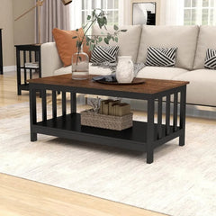 Farmhouse Coffee Table,   Living Room Table with Shelf, 39.9L*22W*18.1H