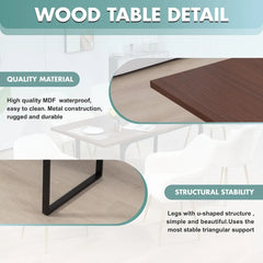 Wood Dining Table for 6 people, 70.86 Inch Modern Rectangular table with Metal Legs, Long Wooden Dinner Table