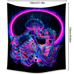 Skull Tapestry Psychedelic Fluorescent Wall Hanging Carpet Mandala Wall Blanket Aesthetic Background Tapestry Home Decoration