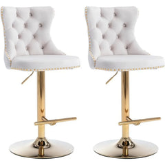 Bar Stools Set of 2,Adjustable Barstools with Back Velvet Tufted Counter Stool Modern Upholstered Bar Chairs with Nailhead