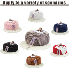 Bean Bag Flannel Sofa Chair (with 50LBS Filling,Gift: U-Shaped Pillow, Blanket Pillowcase,6FT Carpet),Round Soft Back Pillowcase