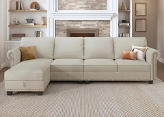 Velvet Sectional Sofa,L Shaped Sectional Couch with Reversible Chaise Convertible 4 Seater Sofa Couch，Living Room Sofas