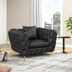 Modern Sofa Sets with Metal Legs, Button Tufted Back, PU Upholstered Couches Sets