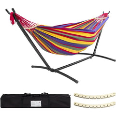 Double Hammock with Stand Included 450lb Capacity Steel Stand, Premium Carry Bag Included and Two Anti Roll Balance Beam