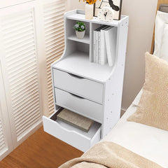 Modern Tall White Nightstand With 3 Drawers Side Stand Storage Cabinet Bedside Table Organizer Bedroom Furniture White