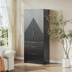 71" Wardrobe Armoire Wooden Closet, Bedroom Armoire with Hanging Rod Shelf, Combination for Hanging Clothes, Wardrobe Armoire