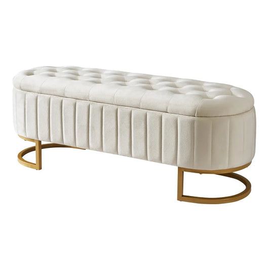 Upholstered Velvet Storage Ottoman,Storage Bench with Metal Legs and Button-Tufted for Bedroom,Living Room