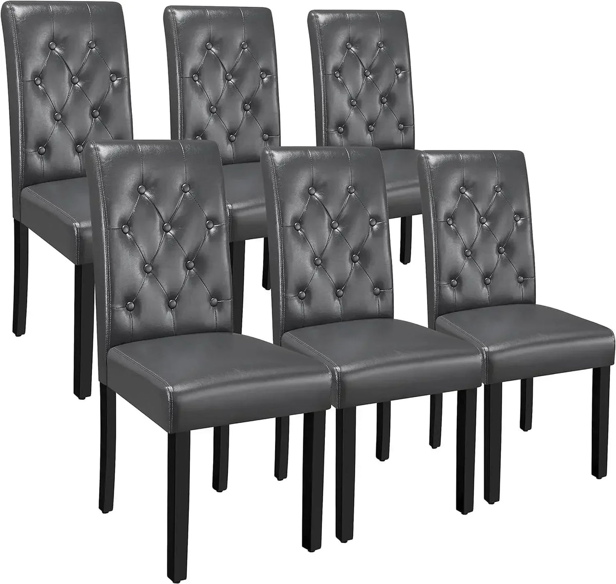 Dining Chairs with Faux Leather Surface and Rubber Wooden Legs, Modern Quilted Side Chairs, 6 Chairs, Suitable for Restaurants