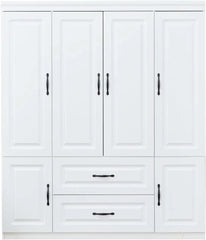 3 Door Closet Wardrobe, Armoire with 3 Drawer and Hanging Rod, Freestanding Closet Cabinet, Clothes Storage Organizer, Wardrobes