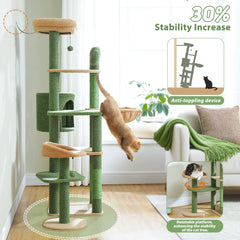 Cactus Tall Cat Tree for Large Cat Multi-Level Cat Tower for Indoor Cats Cat Condo with Large Hammock Scratching Post  2 Perches