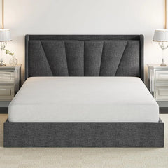 Bed Frame with Upholstered Headboard, Platform Bed with Storage Drawers and Outlets, Sturdy, Noiseless, No Box Spring Needed