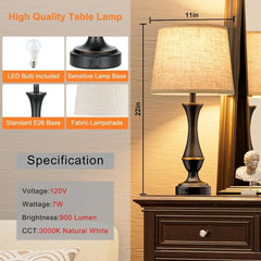 Upgraded Touch Lamps for Bedrooms Set of 2 - Nightstand Table Lamp with USB C+A, 3 Way Dimmable Bedside Lamps for Living Room