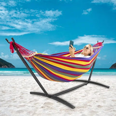 Double Hammock with Stand Included 450lb Capacity Steel Stand, Premium Carry Bag Included and Two Anti Roll Balance Beam