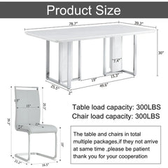 79'' Dining Table Set for 8, Luxury Dining Table Set with Faux Marble Table Top＆ 8 Pu Leather Cushioned Chairs ,Table Set