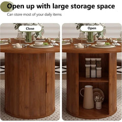 Dining Table, Kitchen Tables Dinner Tables with 2-Layer Storage Shelf and Wood Slide Door, Dining Table