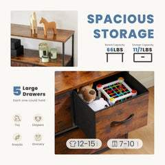 JHK TV Stand Dresser For Bedroom With 5 Fabric Drawers Storage Closet Chest Clothes Storage Display Cabinet Of Furniture