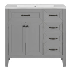 36" Bathroom Vanity with Sink Combo, Bathroom Cabinet with Drawers, Solid Frame and MDF Board, Grey