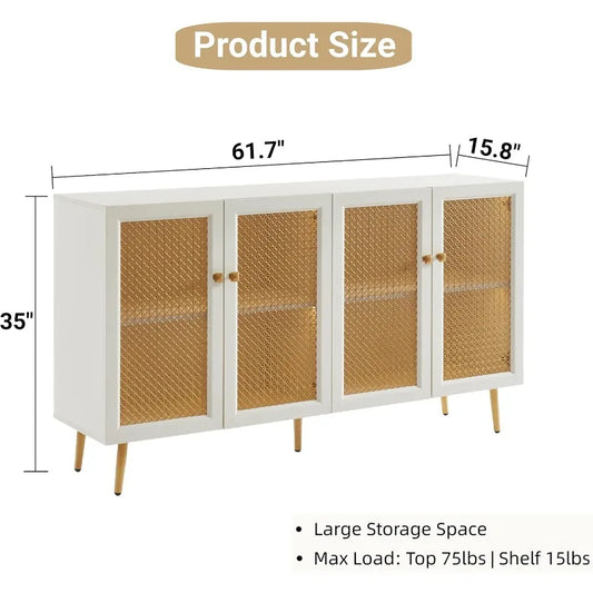 Grayish-White Storage Cabinet Sideboard Large Buffet with LED Light, for Dining Room, Living Room 61.7"x15.8"x35"H