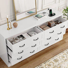 Dresser for Bedroom, 59.5 Inch Wide Modern Dresser TV Stand with Large Drawers & Bar Handles, Storage Dressers with Power Outlet