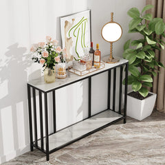 47.2” Long Modern Console Table, Sintered Stone Entryway Table, Narrow Table Sofa Table with Metal Base, Entry Table Foyer