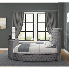 Maya Modern Style Crystal Tufted King 4PC Bed room set Made with wood in Gray ,Main Color: Gray