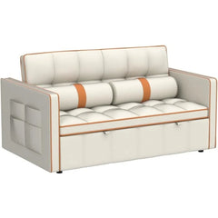 3 in 1 Sleeper Sofa Couch Bed w/Pullout Bed Adjustable Backrest,Cylinder Pillows Tufted Velvet Convertible Loveseat Futon Sofa