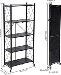 Heavy Duty 5-Tier Foldable Metal Rack, Shelving Unit 1250 lbs with Wheels Moving Organizer，home.