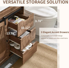 30" Farmhouse Bathroom Vanity with Sink,Modern Bathroom Cabinet w/3 Drawers , Floor Standing Bathroom Vanity , Light Brown