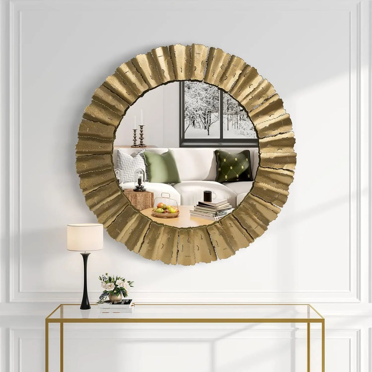 Handcrafted Round Wall Mirrors Decorative Modern Wall-Mounted Mirrors for Living Room, Entryway, Foyer, Hallway, Be