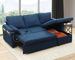 Sofa Bed Pull Out 2 in 1 Sectional Sleeper Couches w/ Storage,USB,Cup Holder,Pullout Sectional Couches for Apartment Living Room