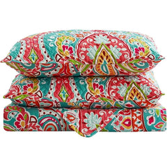 3-Piece Quilt Set with 2 Pillow Shams- Boho Reversible Soft and Lightweight Quilt Bedding Bedspread Coverlet Set