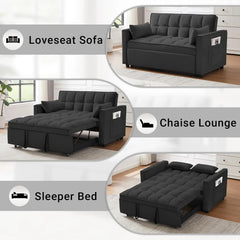 3 in 1 Sleeper Sofa Bed, Pull Out Couch, Convertible Futon with Adjustable Backrest, Living Room Chaise Lounge with 2 P