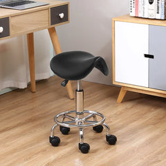 KKTONER Rolling Saddle Stool PU Leather Swivel Adjustable Rolling Stool with Wheels Salon Chair Black