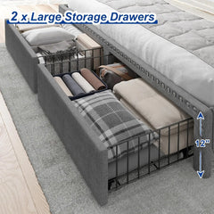 King size bed frame with storage space and headboard, king size bed frame with 2 drawers, noiseless and no need for a spring box