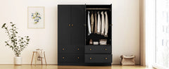 Freestanding Bedroom Armoire Wardrobe with 2 Drawers, Chest Clothes Storage with Clothing Rod and 2 Storage Doors, Wardrobes