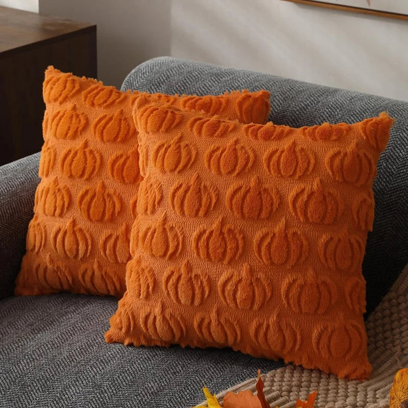 Halloween Pumpkin Throw Pillow Cover Classic Orange Polyester Perfect for Living Room Bedroom Sofa Decor (Pillow Not Included)