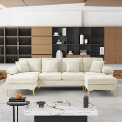 U-Shaped Sectional Sofa Couch, 4 Seat Sofa Set for Living Room, Convertible L-Shaped Velvet Couch Set with Chaise Lounge