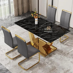 63” Glass Dining Table Set for 4,Modern Dining Room Table Set for 4,Kitchen Table and PU Leather Chairs for 4, Glass Top