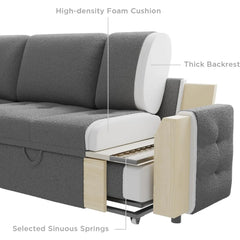 Pull Out Sofa Bed, Modern Tufted Convertible Sleeper Sofa, L Shaped Sofa Couch with Storage Chaise, Chenille Sectional Couch Bed