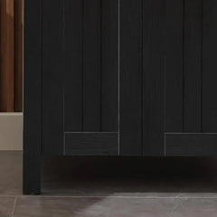 Black Wood Bathroom Vanity Cabinet with Ceramic Vessel Sink & Grooved Doors