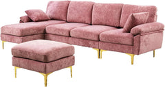 U-Shaped Sectional Sofa Couch, 4 Seat Sofa Set for Living Room, Convertible L-Shaped Velvet Couch Set with Chaise Lounge