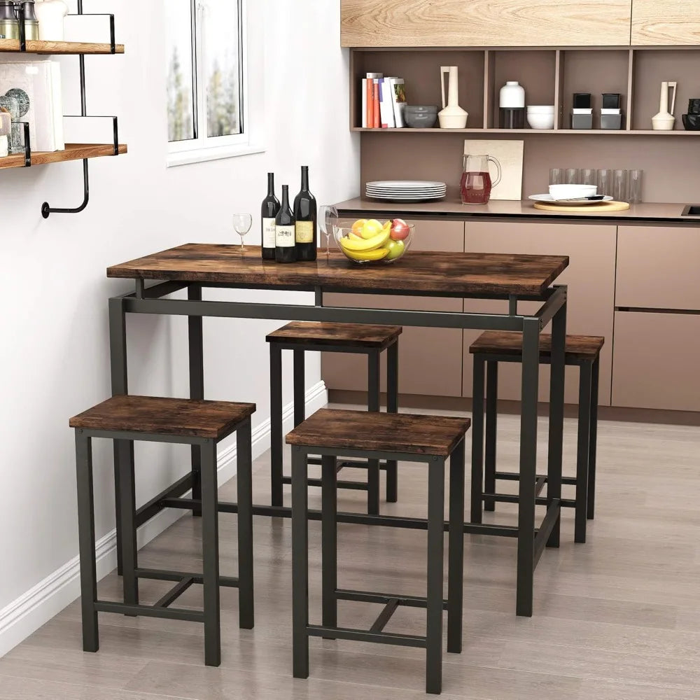 5 PCS Dining Table Set, Modern Kitchen Table and Chairs for 4, Wood Pub Bar Table Set Perfect for Breakfast Nook, Small Space