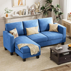 Convertible Sectional Sofa Couch, 3 Seat L-Shaped Sofa with Linen Fabric Ottoman Small Couch for Small Apartments